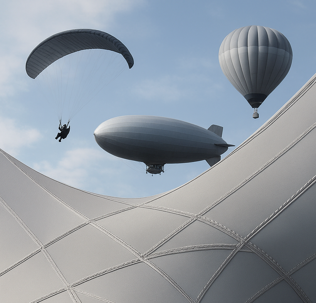 airborne trio over fabric structure croped
